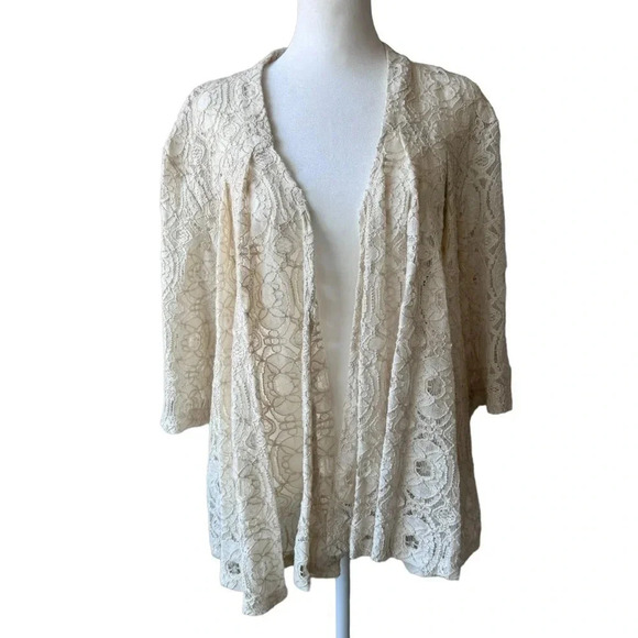 Anthropologie Solitaire Ravi Khosla Cotton Crochet Lace Open Jacket size L - Picture 3 of 12